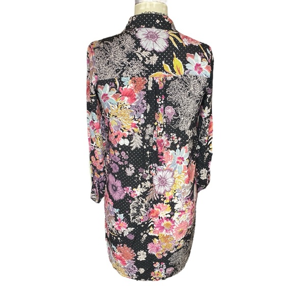 MAEVE Anthropologie Long Floral Button Down Blouse Specks of Silver Sz XS - Picture 3 of 11